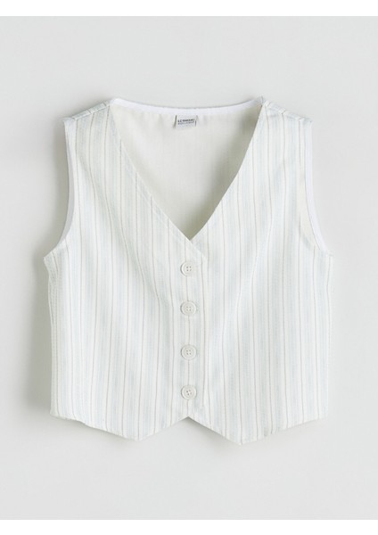 Yeni Sezon V Yaka Gabardin Kız Çocuk Klasik Yelek modelleri