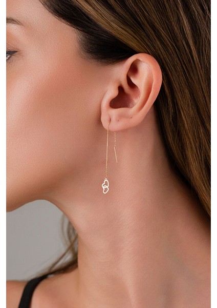 14 Ayar Altın Iki Kalpli Sallantılı Küpe