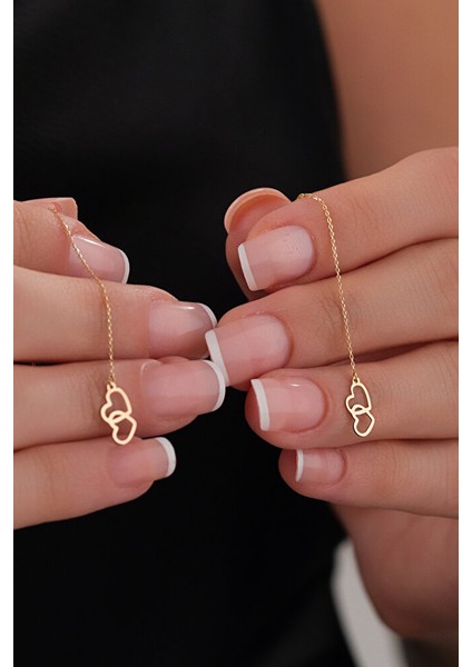 14 Ayar Altın Iki Kalpli Sallantılı Küpe modelleri