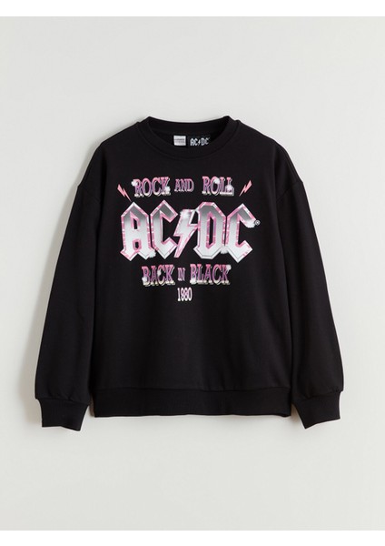 Yeni Sezon Bisiklet Yaka Ac/dc Baskılı Kız Çocuk Sweatshirt