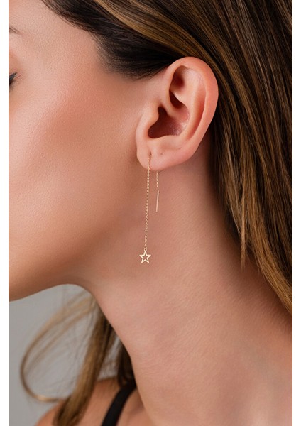 14 Ayar Altın Sallantılı Yıldız Küpe