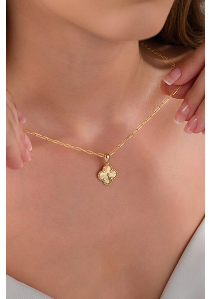 14 Ayar Altın Ataç Füzyon Yonca Kolye modelleri