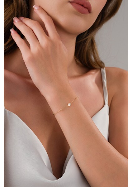 14 Ayar Altın Zarif Renkli Yonca Bileklik