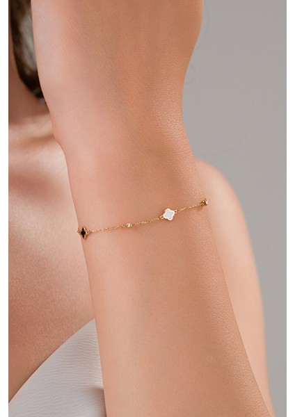 14 Ayar Altın Zarif Renkli Yonca Bileklik fiyatları