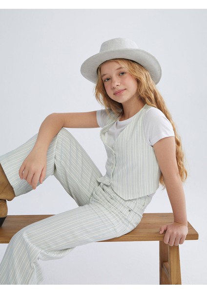 Yeni Sezon V Yaka Gabardin Kız Çocuk Klasik Yelek