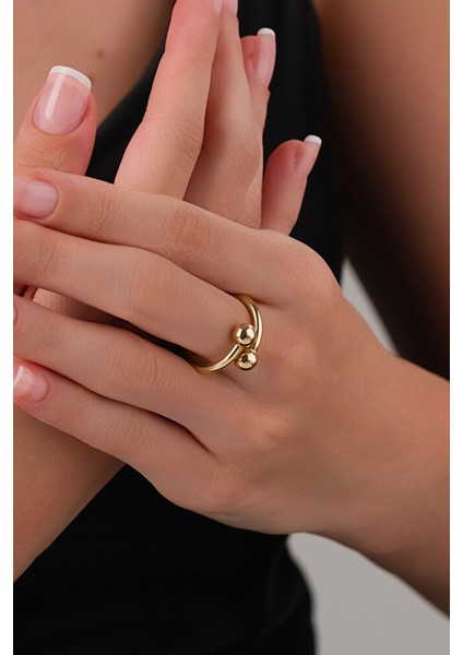 14 Ayar Altın Iki Top Güç Yüzük