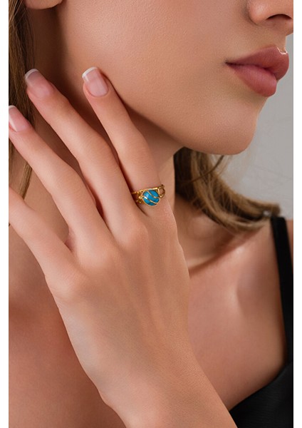 14 Ayar Altın Mardin Işi Kafesli Firuze Yüzük