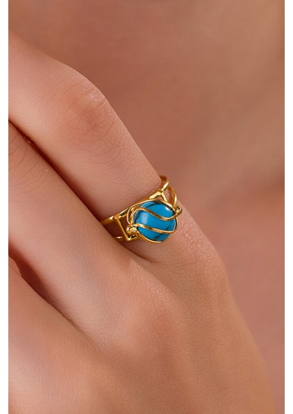 14 Ayar Altın Mardin Işi Kafesli Firuze Yüzük fiyatları