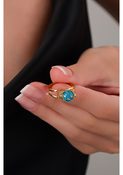 14 Ayar Altın Mardin Işi Kafesli Firuze Yüzük modelleri