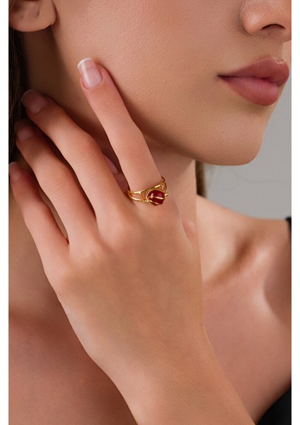 14 Ayar Altın Mardin Işi Kafesli Akik Yüzük