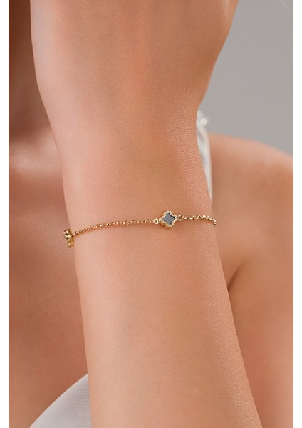 14 Ayar Altın Siyah Yonca Bileklik fiyatları