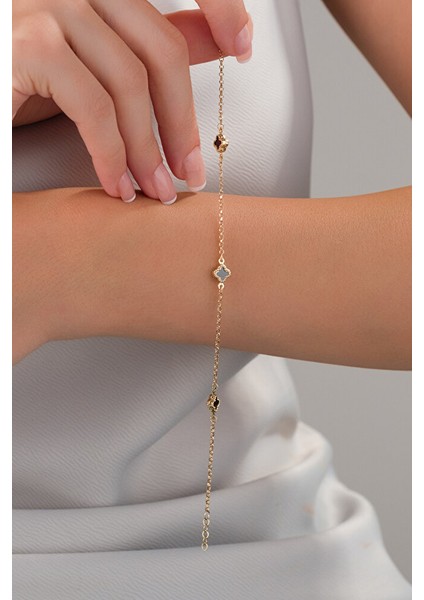 14 Ayar Altın Siyah Yonca Bileklik modelleri