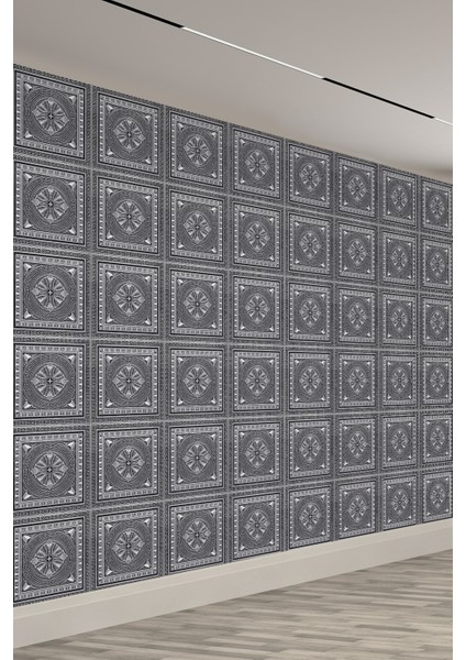 Antik Gümüş Kare Motifli Tekstil Duvar Kağıdı