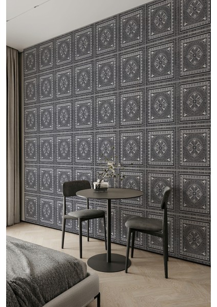 Antik Gümüş Kare Motifli Tekstil Duvar Kağıdı fiyatları