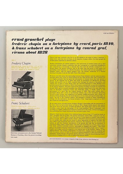 Frederic Chopin Franz Schubert, Ernst Gröschel Ernst Gröschel Plays Original Fortepianos Lp Plak (Orijinal 1968 Dönem Avrupa Baskı Plak) fiyatları