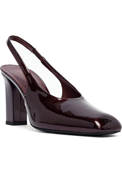 Kadın Bordo Arkası Açık Kalın Topuklu Rugan Deri Ayakkabı 25AFD121316