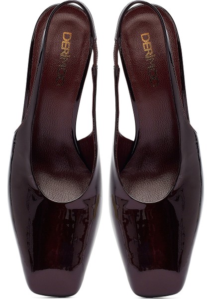 Kadın Bordo Arkası Açık Kalın Topuklu Rugan Deri Ayakkabı 25AFD121316