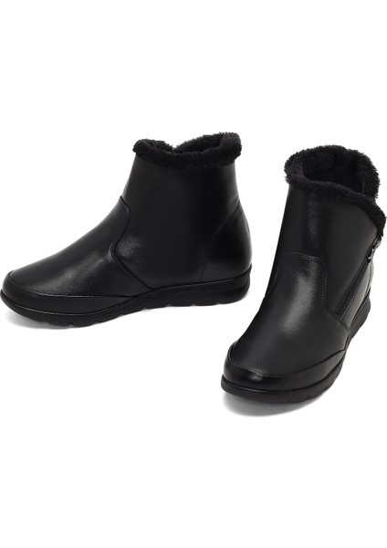 Kadın Siyah Fermuarlı Deri Comfort Bot 25WFD413518 modelleri