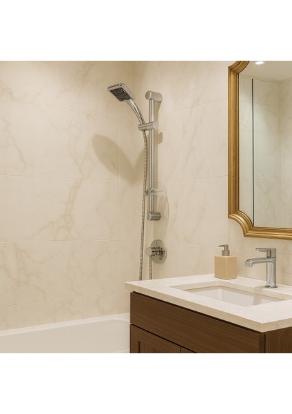 Sürgülü Duş Seti Krom Kaplama Şeffaf Sabunluklu Ayarlanabilir Yükseklikli Lüks Banyo Duş Takım fırsatları