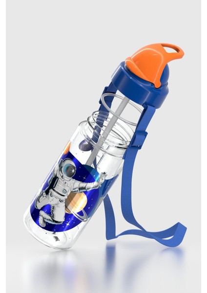 Sonic Air Astronot Desenli 500 ml Askılı Pipetli Tritan Çocuk Matara 912059 Mavi-Turuncu modelleri