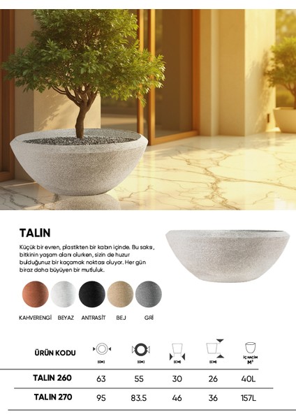 Dekoratif Saksı - Talın 270 - 157L - Bej indirimleri
