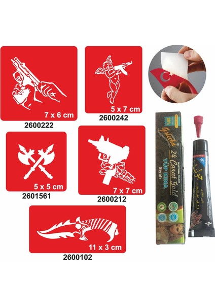 Silah Desenleri Hint Kınası ile Geçici Dövme Yapma Seti