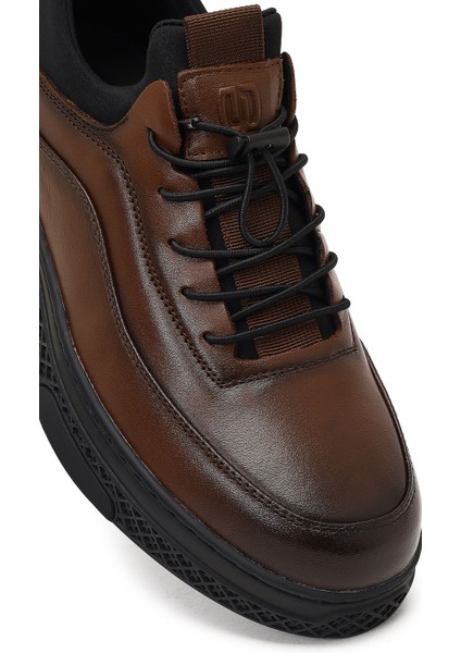 Erkek Kahverengi Bağcıklı Kalın Tabanlı Deri Sneaker 25WFD697218