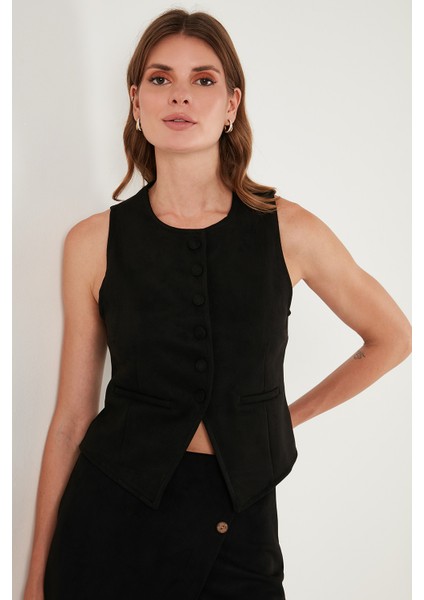 Fitted Fit Bisiklet Yaka Düğmeli Yumuşak Dokulu Yelek Bayan Yelek 5866435 modelleri