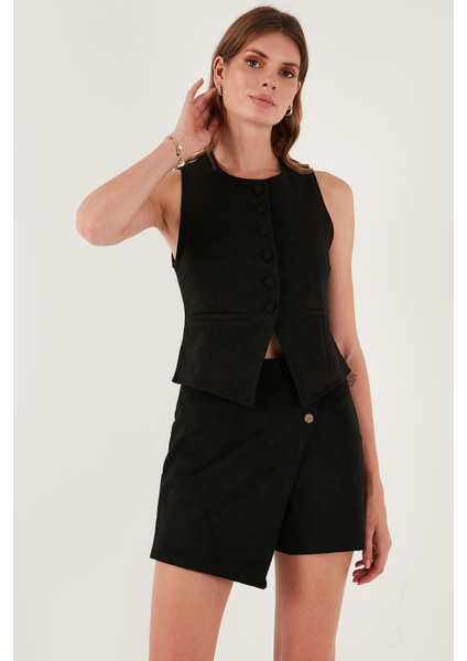 Fitted Fit Bisiklet Yaka Düğmeli Yumuşak Dokulu Yelek Bayan Yelek 5866435 fırsatları