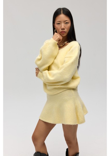 Nordis Volanlı Sarı Triko Mini Etek fiyatları