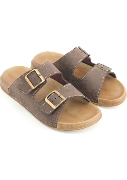 Erkek Yazlık Suni Deri Iki Toka Ayarlanabilir Rahat Taban Günlük Terlik modelleri