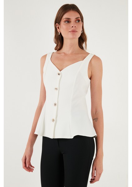 Fitted Fit V Yaka Düğmeli Yelek Bayan Yelek 611FYL145