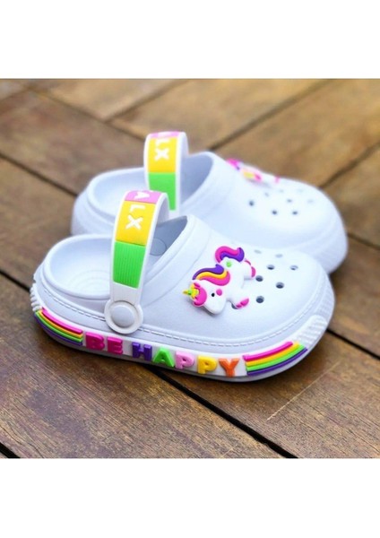 Kız Çocuk Beyaz Crox Terlik Unicornlu