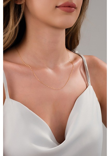 14 Ayar Altın Parıltı Aynalı Zincir Kolye