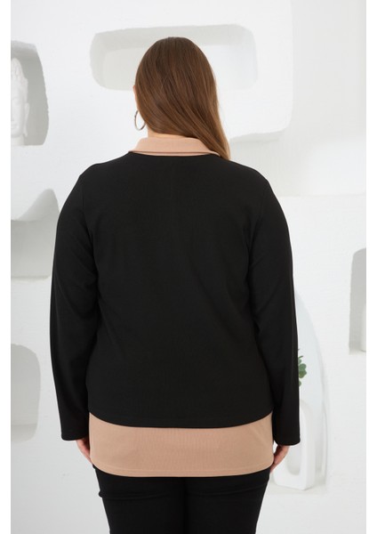 Büyük Beden Iki Renkli Polo Yaka Sweatshirt modelleri