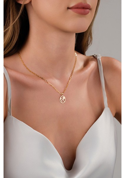 14 Ayar Altın Ataç Dünya Kolye