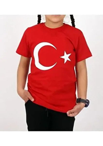 Kısa Kol Türk Bayrağı T-Shirt Unisex Çocuklar İçin Pamuklu Günlük Stil Kahverengi
