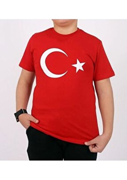 Kısa Kol Türk Bayrağı T-Shirt Unisex Çocuklar İçin Pamuklu Günlük Stil Kahverengi modelleri