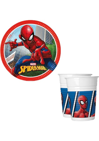 Spiderman Temalı Çocuk Tabak - 8’li Plastik Doğum Günü Parti Tabak Seti