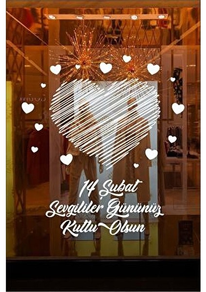 14 Şubat Sevgililer Günü Mağaza Vitrin Cam Kapı Duvar Özel Yeni Sticker Süsleme