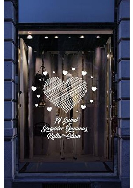 14 Şubat Sevgililer Günü Mağaza Vitrin Cam Kapı Duvar Özel Yeni Sticker Süsleme fiyatları