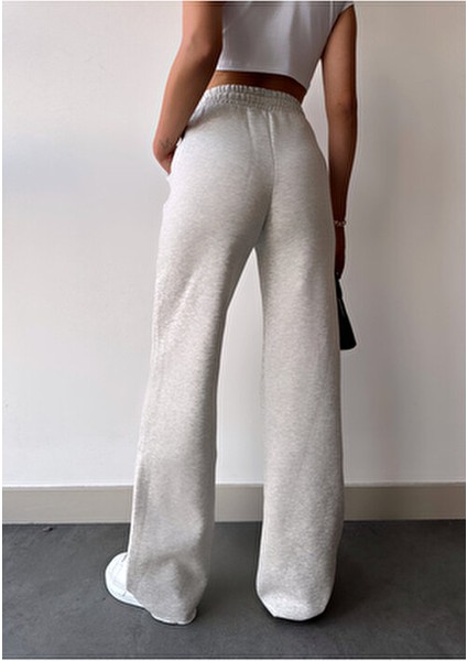 Kadın Açık Gri Içi Polarlı Kışlık Bağcıklı Yüksek Bel Bol Paça Eşofman Altı fırsatları