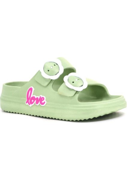 Çift Tokalı Plaj-Havuz-Bahçe-Tatil-Günlük Açık Stickerlı Çocuk Terliği