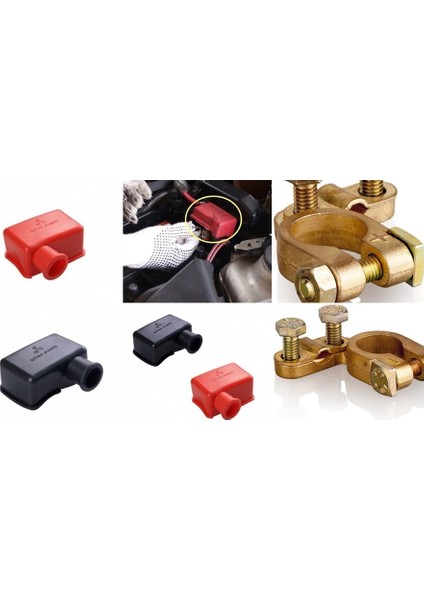 4’lü Set Akü Kutup Başı + Koruma Lastiği Takım.araç Aküsü Koruma