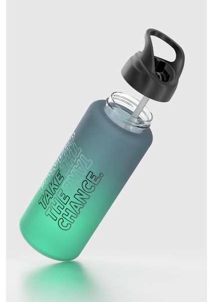 Moly Çift Renk Yazı Desenli 1000 ml Pipetli Mat Tritan Matara 912117 Siyah-Petrol modelleri