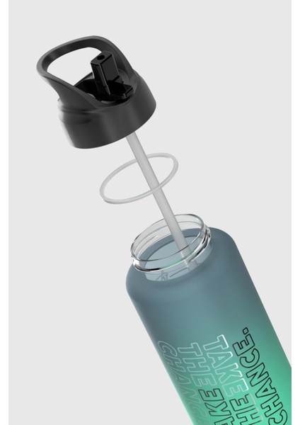 Moly Çift Renk Yazı Desenli 1000 ml Pipetli Mat Tritan Matara 912117 Siyah-Petrol fırsatları