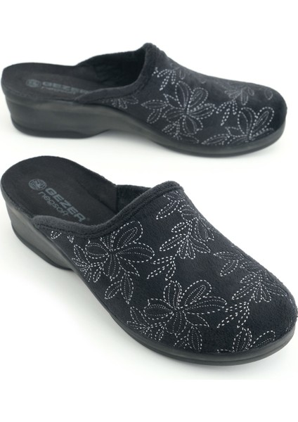 Kadın Kışlık Rahat Yüksek Taban Nakışlı Tasarım Ev Bahçe Terlik