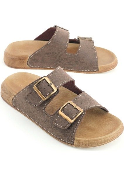 Erkek Yazlık Suni Deri Iki Toka Ayarlanabilir Rahat Taban Günlük Terlik