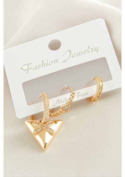 Wizard 3 Adet Üçgenzirkon Taşlı Küpe-Sarı fiyatları