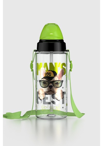 Sonic Air Köpek Desenli 500 ml Askılı Pipetli Tritan Çocuk Matara 912059 Siyah-Yeşil